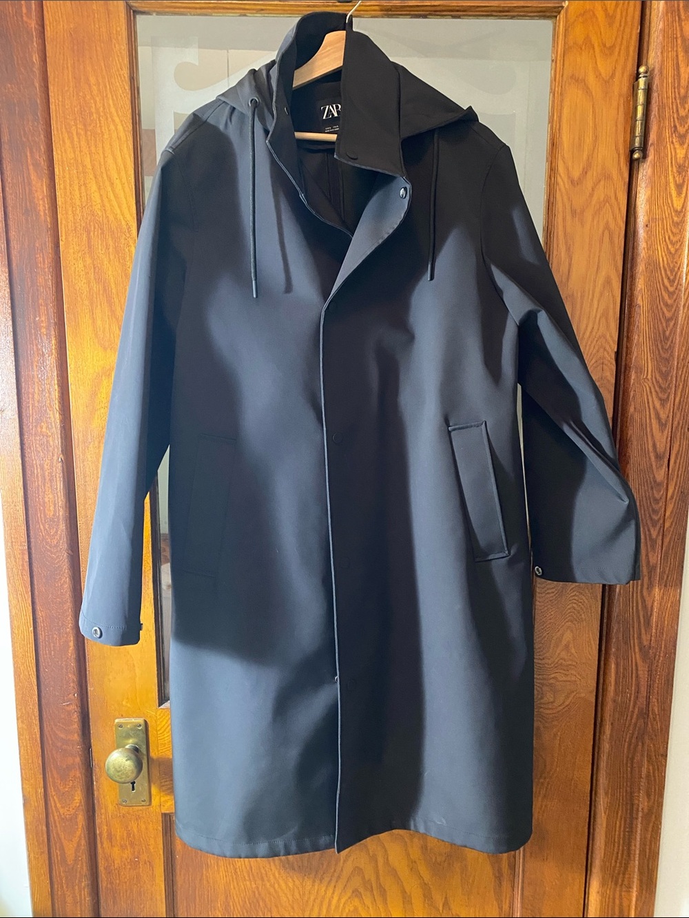Zara Black Hooded Raincoat with Minimalist Front